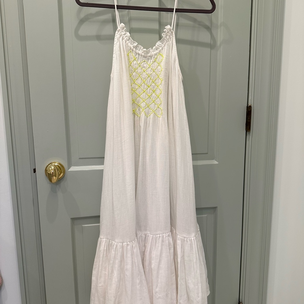 Jen’s pirate booty - White Sundress with Yellow Embroidery